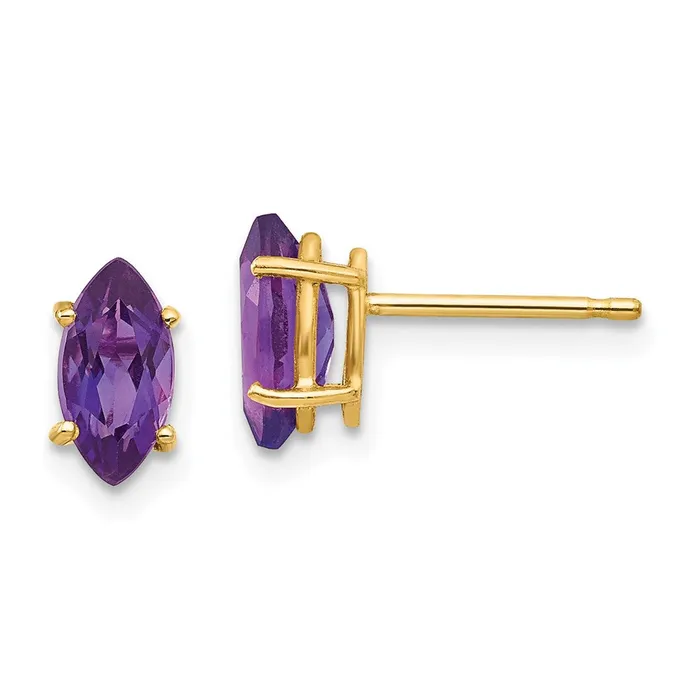 Goldia Earrings 14k Yellow Gold 8x4mm Marquise Amethyst Earrings