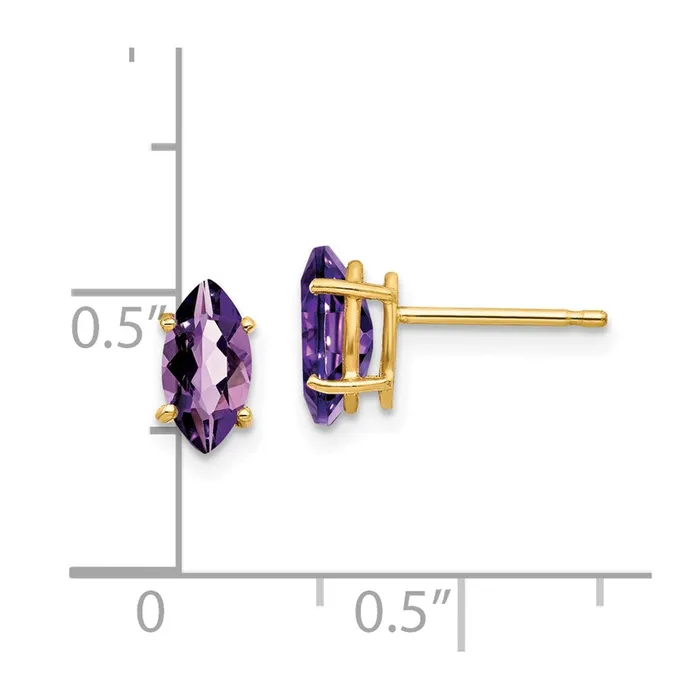 Goldia Earrings 14k Yellow Gold 8x4mm Marquise Amethyst Earrings