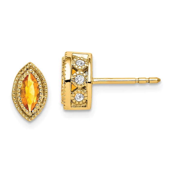 Goldia Earrings 14k Yellow Gold Marquise Citrine and Real Diamond Earrings Goldia Earrings 14k Yellow Gold Marquise Citrine and Real Diamond Earrings