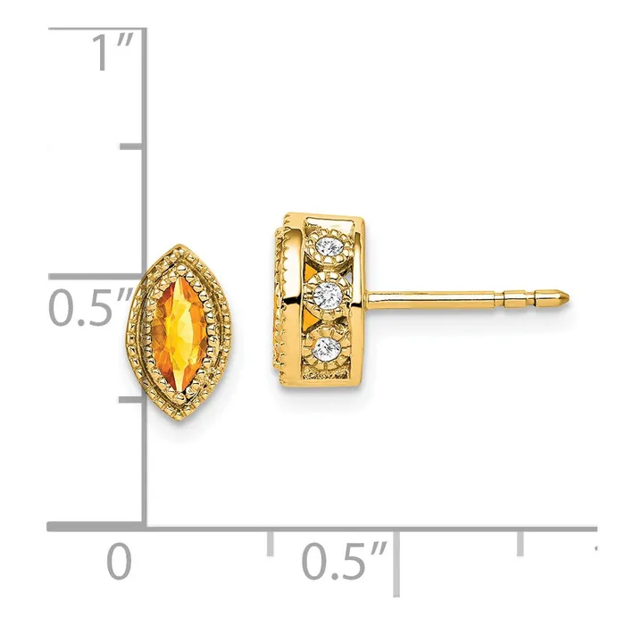 Goldia Earrings 14k Yellow Gold Marquise Citrine and Real Diamond Earrings