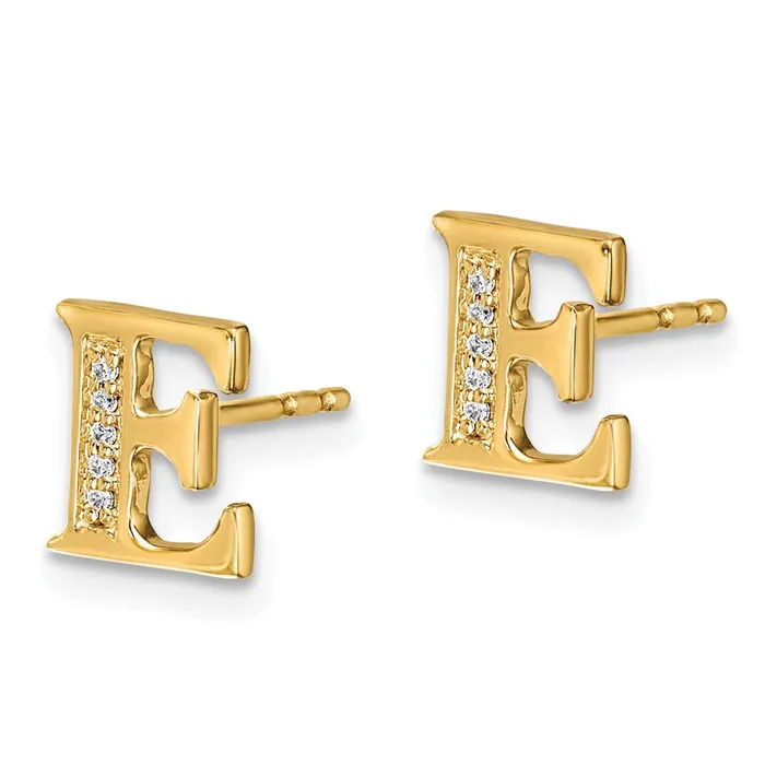 Goldia Earrings 14k Yellow Gold Real Diamond Initial E Earrings