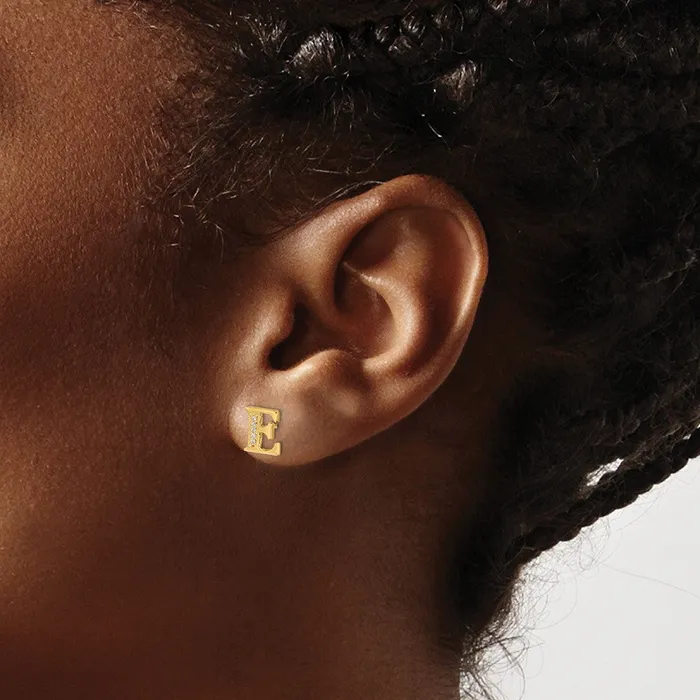 Goldia Earrings 14k Yellow Gold Real Diamond Initial E Earrings