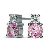 Goldia Earrings 50mm LabCreated Pink and White Sapphire Duo Stud Earrings in Sterling Silver