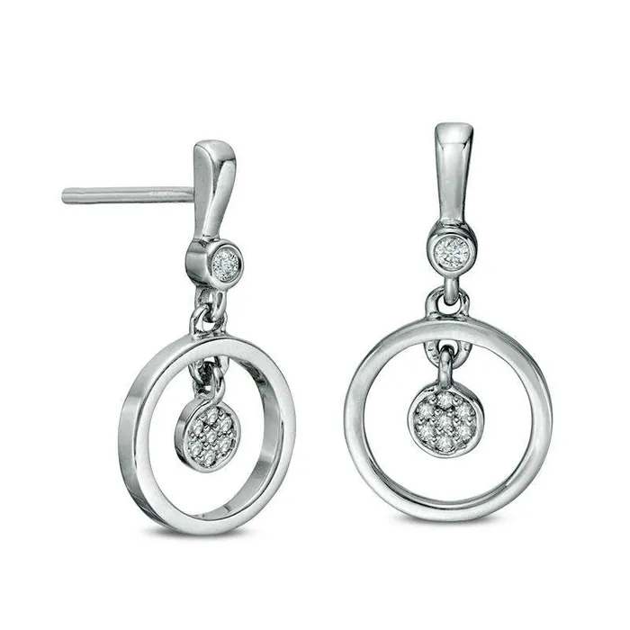 Goldia Earrings Diamond Accent Double Circle Drop Earrings in 10K White Gold Goldia Earrings Diamond Accent Double Circle Drop Earrings in 10K White Gold