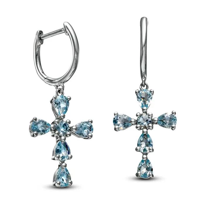 Goldia Earrings PearShaped and Round Aquamarine Cross Drop Earrings in Sterling Silver