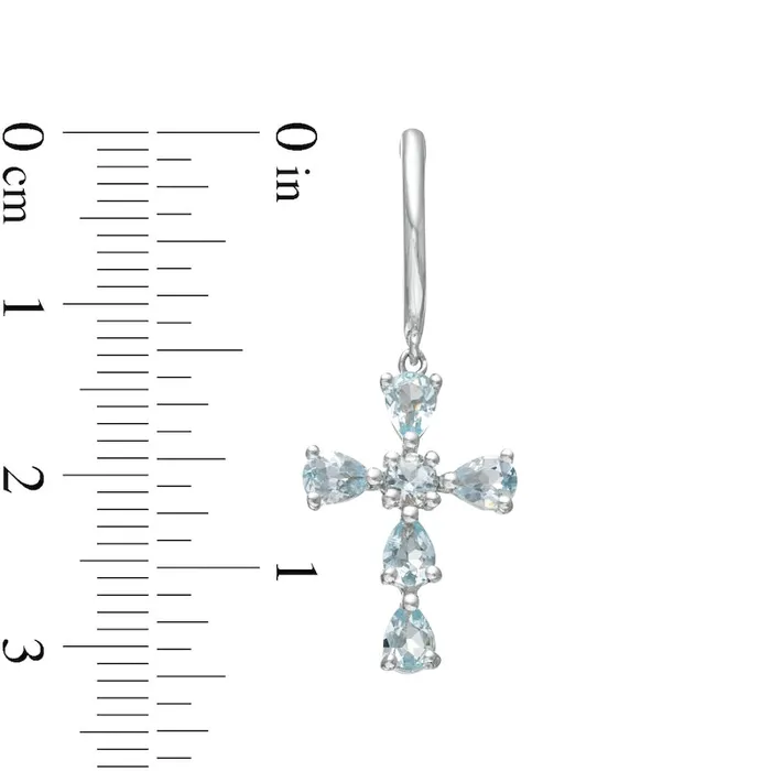 Goldia Earrings PearShaped and Round Aquamarine Cross Drop Earrings in Sterling Silver Goldia Earrings PearShaped and Round Aquamarine Cross Drop Earrings in Sterling Silver