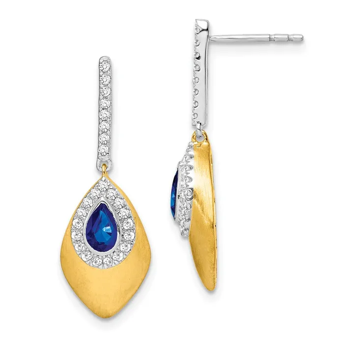 Goldia Earrings Solid 14k Twotone Simulated Sapphire and CZ Dangle Earrings Goldia Earrings Solid 14k Twotone Simulated Sapphire and CZ Dangle Earrings