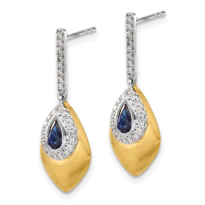 Goldia Earrings Solid 14k Twotone Simulated Sapphire and CZ Dangle Earrings Goldia Earrings Solid 14k Twotone Simulated Sapphire and CZ Dangle Earrings