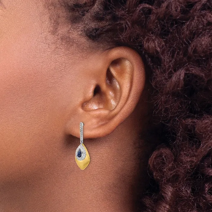 Goldia Earrings Solid 14k Twotone Simulated Sapphire and CZ Dangle Earrings Goldia Earrings Solid 14k Twotone Simulated Sapphire and CZ Dangle Earrings