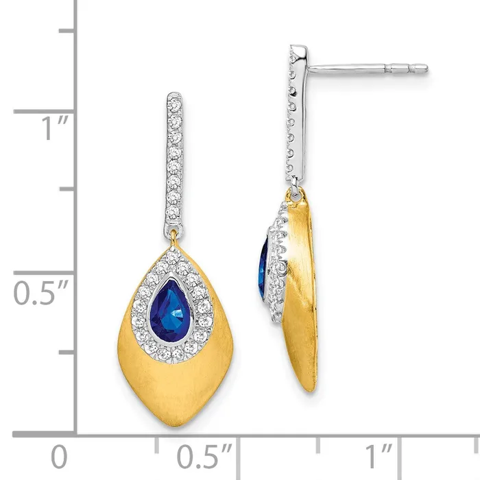 Goldia Earrings Solid 14k Twotone Simulated Sapphire and CZ Dangle Earrings Goldia Earrings Solid 14k Twotone Simulated Sapphire and CZ Dangle Earrings