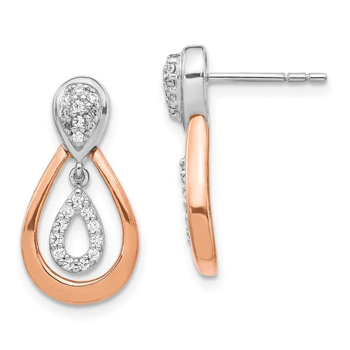 Goldia Earrings Solid 14k Twotone White and Rose Gold Simulated CZ Post Dangle Earrings Goldia Earrings Solid 14k Twotone White and Rose Gold Simulated CZ Post Dangle Earrings
