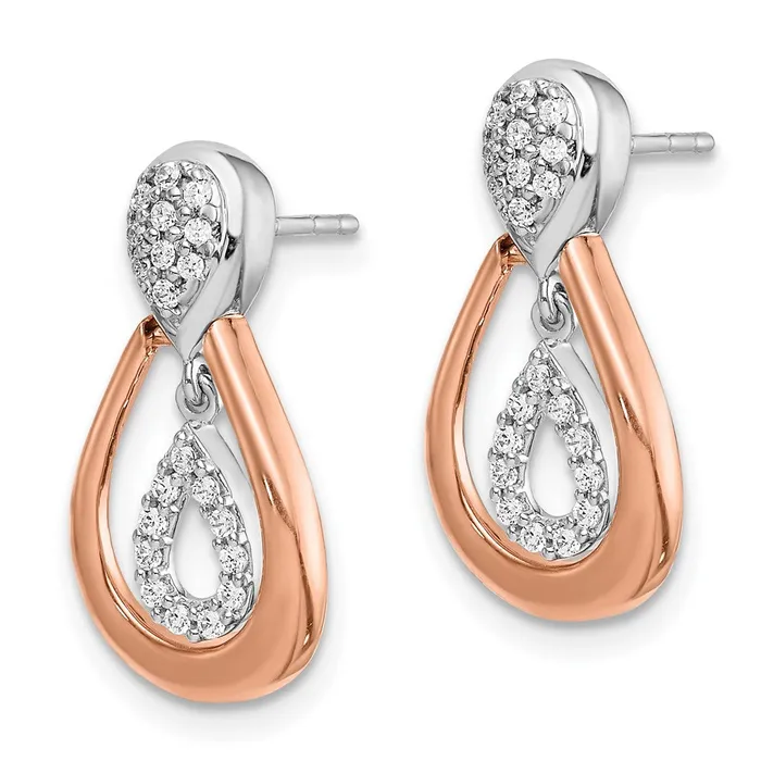 Goldia Earrings Solid 14k Twotone White and Rose Gold Simulated CZ Post Dangle Earrings