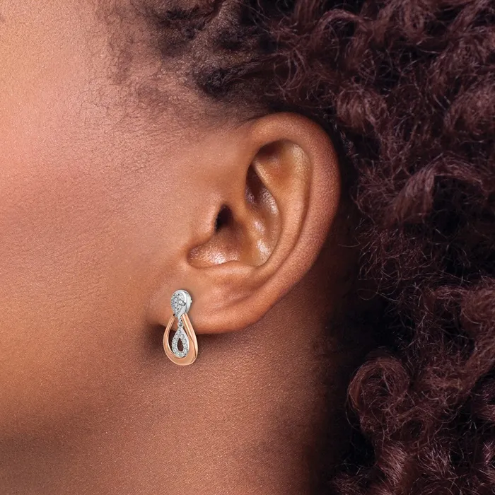 Goldia Earrings Solid 14k Twotone White and Rose Gold Simulated CZ Post Dangle Earrings