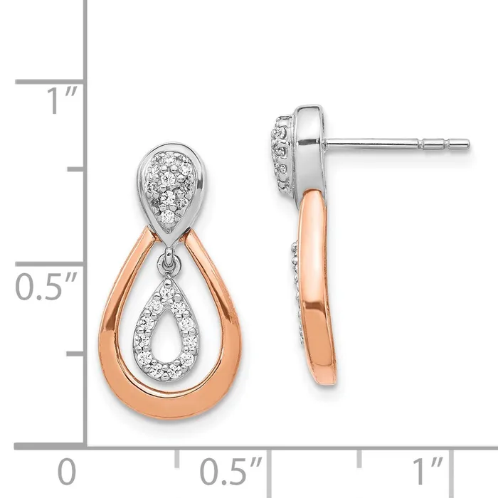 Goldia Earrings Solid 14k Twotone White and Rose Gold Simulated CZ Post Dangle Earrings