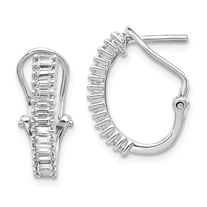 Goldia Earrings Solid 14k White Gold Baguette Simulated CZ Omega BacK Hoop Earrings Goldia Earrings Solid 14k White Gold Baguette Simulated CZ Omega BacK Hoop Earrings
