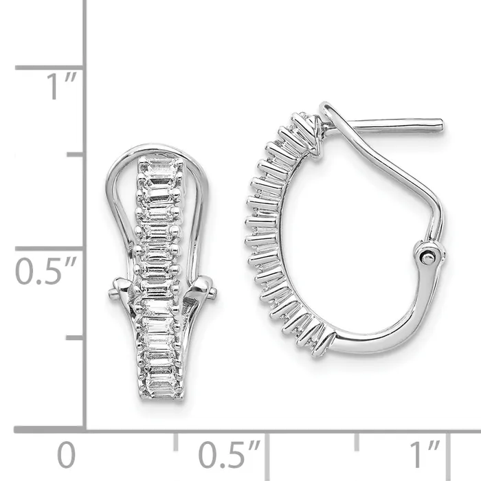 Goldia Earrings Solid 14k White Gold Baguette Simulated CZ Omega BacK Hoop Earrings Goldia Earrings Solid 14k White Gold Baguette Simulated CZ Omega BacK Hoop Earrings