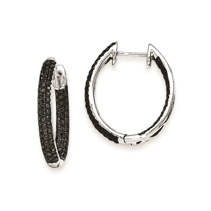 Goldia Earrings Solid 14k White Gold BlacK Simulated CZ InOut Hoop Earrings Goldia Earrings Solid 14k White Gold BlacK Simulated CZ InOut Hoop Earrings