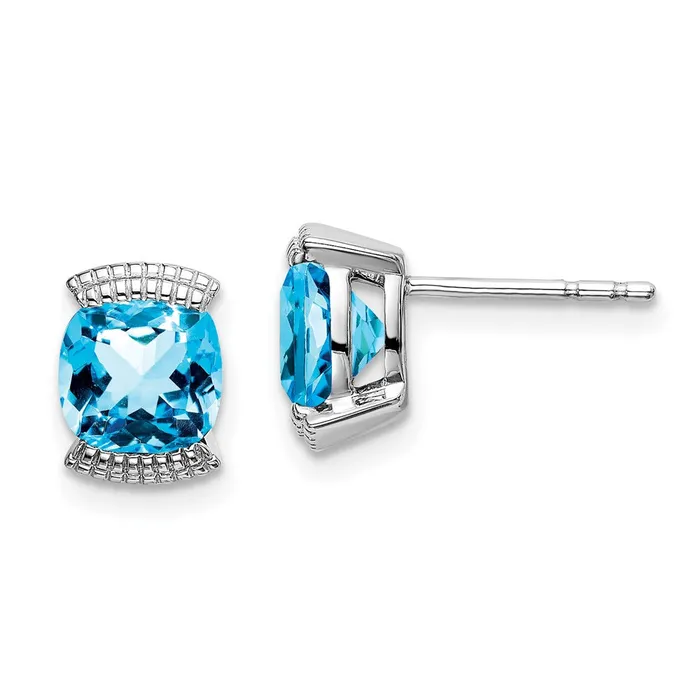 Goldia Earrings Solid 14k White Gold Simulated Blue Topaz Post Earrings