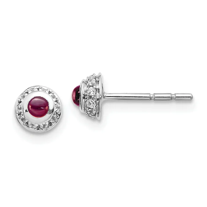 Goldia Earrings Solid 14k White Gold Simulated CZ and Cabochon Rhodolite Garnet Earrings Goldia Earrings Solid 14k White Gold Simulated CZ and Cabochon Rhodolite Garnet Earrings