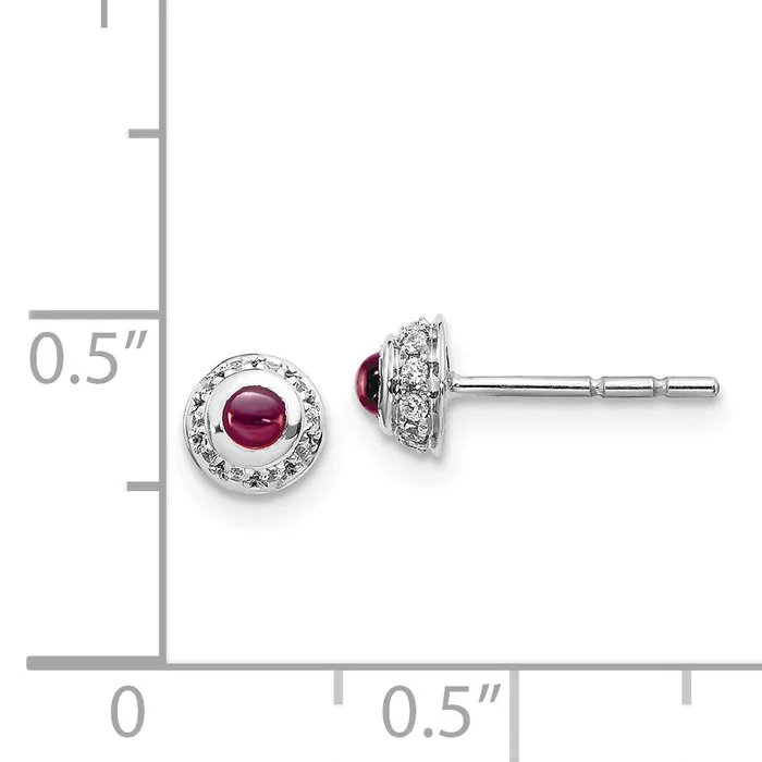 Goldia Earrings Solid 14k White Gold Simulated CZ and Cabochon Rhodolite Garnet Earrings Goldia Earrings Solid 14k White Gold Simulated CZ and Cabochon Rhodolite Garnet Earrings