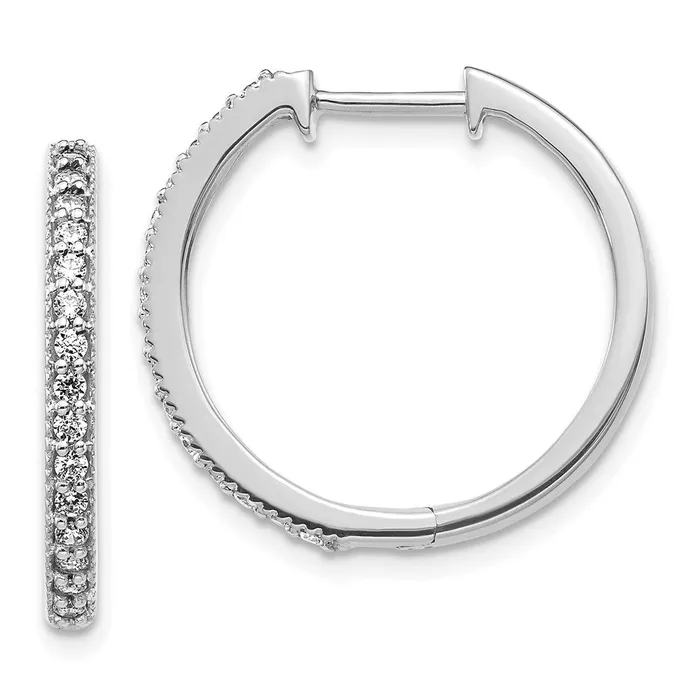 Goldia Earrings Solid 14k White Gold Simulated CZ Milgrain Hinged Hoop Earrings Goldia Earrings Solid 14k White Gold Simulated CZ Milgrain Hinged Hoop Earrings