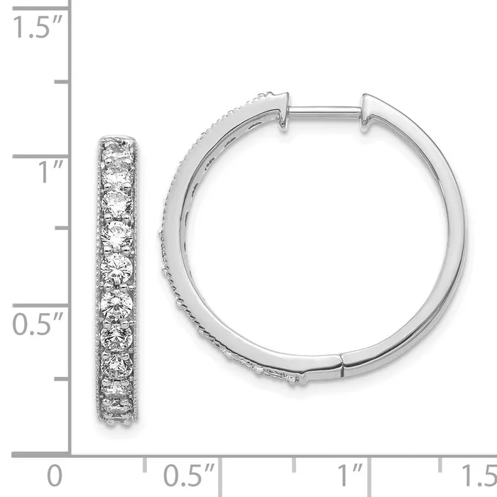 Goldia Earrings Solid 14k White Gold Simulated CZ Milgrain Hoop Earrings