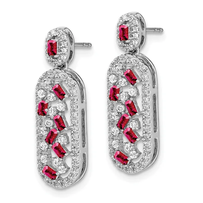Goldia Earrings Solid 14k White Gold Simulated Ruby and CZ Earrings Goldia Earrings Solid 14k White Gold Simulated Ruby and CZ Earrings