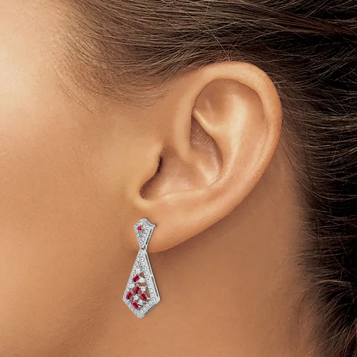 Goldia Earrings Solid 14k White Gold Simulated Ruby and CZ Earrings Goldia Earrings Solid 14k White Gold Simulated Ruby and CZ Earrings