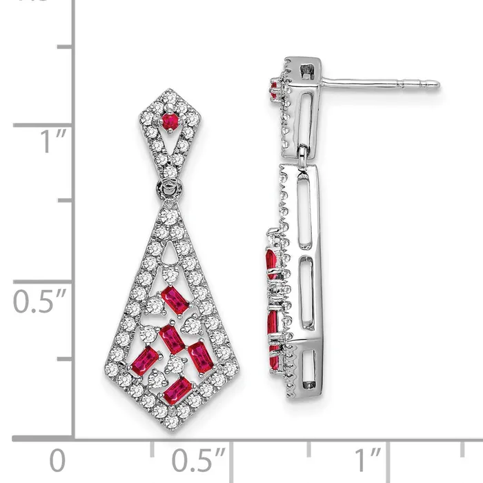 Goldia Earrings Solid 14k White Gold Simulated Ruby and CZ Earrings Goldia Earrings Solid 14k White Gold Simulated Ruby and CZ Earrings