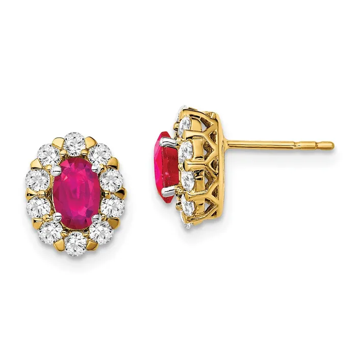 Goldia Earrings Solid 14k Yellow Gold Oval Simulated Ruby and CZ Halo Post Earrings Goldia Earrings Solid 14k Yellow Gold Oval Simulated Ruby and CZ Halo Post Earrings