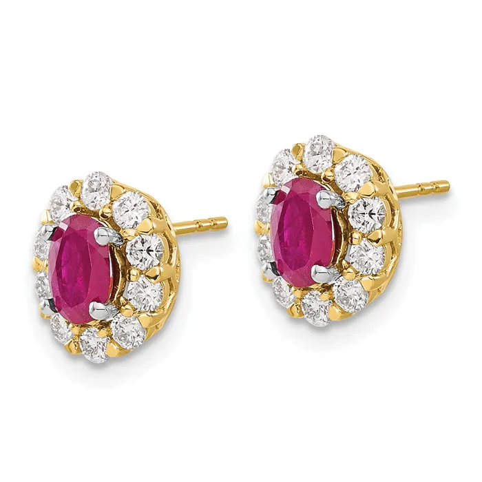 Goldia Earrings Solid 14k Yellow Gold Oval Simulated Ruby and CZ Halo Post Earrings Goldia Earrings Solid 14k Yellow Gold Oval Simulated Ruby and CZ Halo Post Earrings