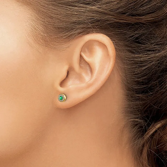 Goldia Earrings Solid 14k Yellow Gold Simulated CZ and Emerald Halo Post Earrings