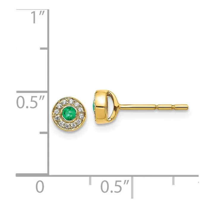 Goldia Earrings Solid 14k Yellow Gold Simulated CZ and Emerald Halo Post Earrings