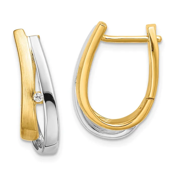 Goldia Earrings Solid 14k Yellow Rhodium Gold With White Simulated CZ Hinged Hoop Earrings Goldia Earrings Solid 14k Yellow Rhodium Gold With White Simulated CZ Hinged Hoop Earrings