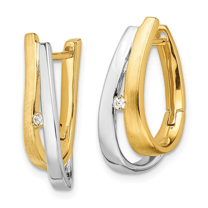 Goldia Earrings Solid 14k Yellow Rhodium Gold With White Simulated CZ Hinged Hoop Earrings