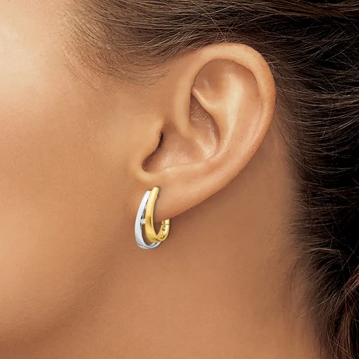 Goldia Earrings Solid 14k Yellow Rhodium Gold With White Simulated CZ Hinged Hoop Earrings