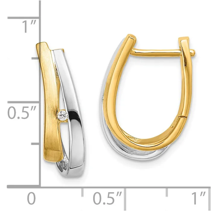 Goldia Earrings Solid 14k Yellow Rhodium Gold With White Simulated CZ Hinged Hoop Earrings