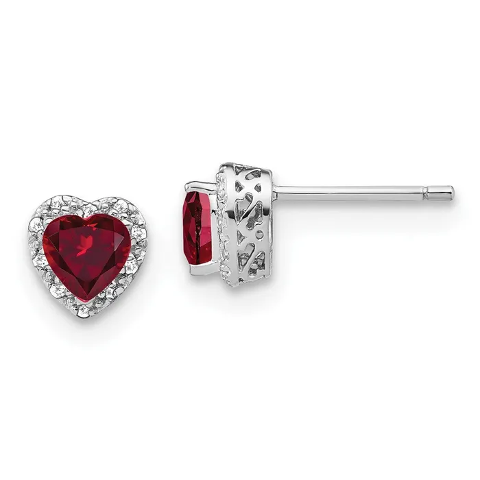 Goldia Earrings Sterling Silver Created Ruby and Real Diamond Earrings