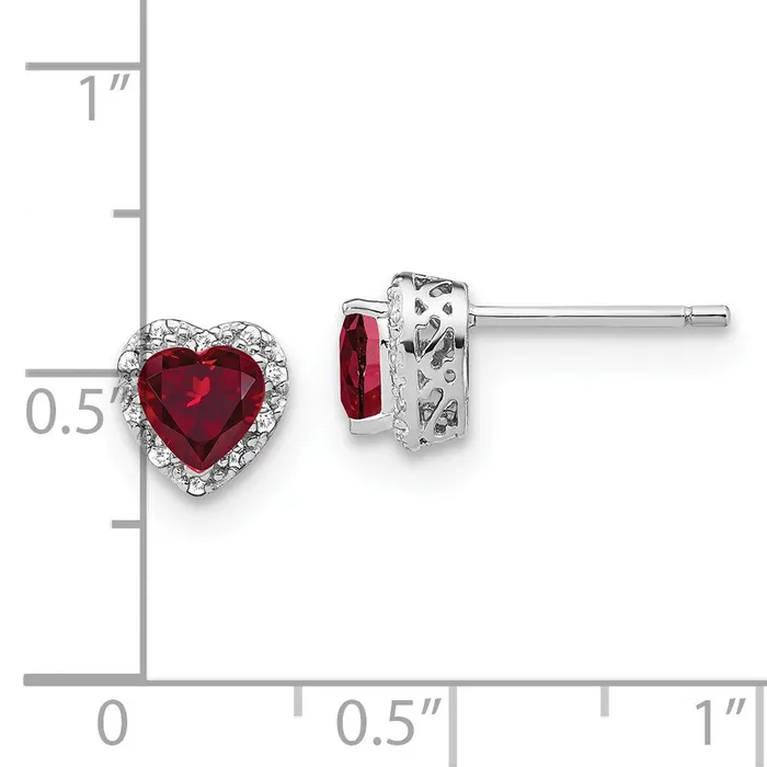 Goldia Earrings Sterling Silver Created Ruby and Real Diamond Earrings
