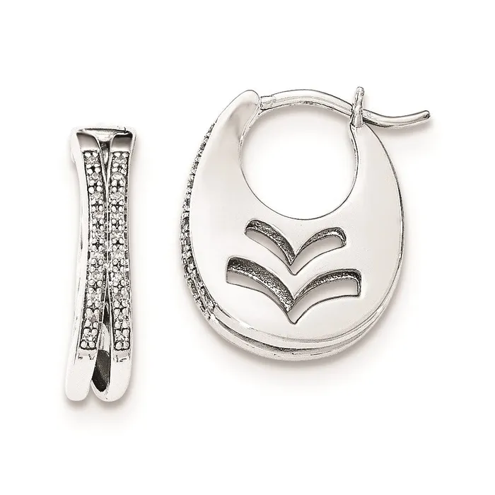Goldia Earrings Sterling Silver Diamond Cutout design Oval Hoop Earrings