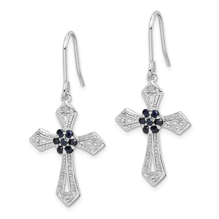 Goldia Earrings Sterling Silver Rhodiumplated Polished u0026 Beaded Diamond Accent u0026 Black CZ Passion Cross Dangle Earrings