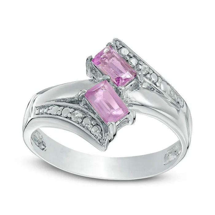 Goldia EmeraldCut Amethyst and White Topaz Bypass Ring in Sterling Silver Rings Goldia EmeraldCut Amethyst and White Topaz Bypass Ring in Sterling Silver Rings