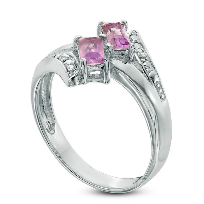 Goldia EmeraldCut Amethyst and White Topaz Bypass Ring in Sterling Silver Rings Goldia EmeraldCut Amethyst and White Topaz Bypass Ring in Sterling Silver Rings