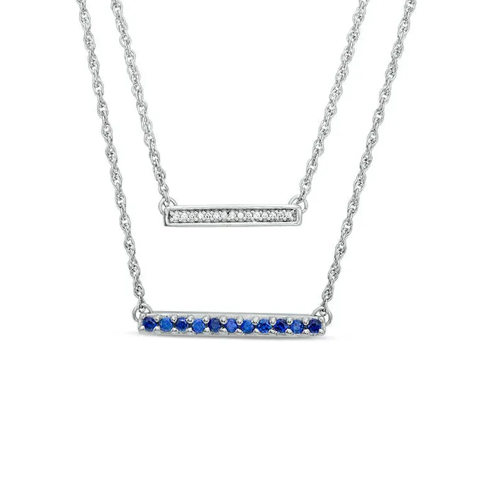 Goldia LabCreated Blue Sapphire and Diamond Accent Double Strand Bar Necklace in Sterling Silver Necklaces Goldia LabCreated Blue Sapphire and Diamond Accent Double Strand Bar Necklace in Sterling Silver Necklaces