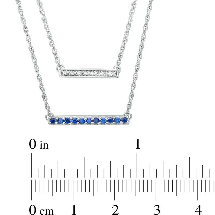 Goldia LabCreated Blue Sapphire and Diamond Accent Double Strand Bar Necklace in Sterling Silver Necklaces Goldia LabCreated Blue Sapphire and Diamond Accent Double Strand Bar Necklace in Sterling Silver Necklaces