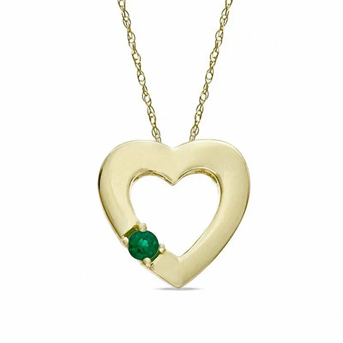 Goldia LabCreated Emerald Heart Pendant in 10K Yellow Gold Necklaces