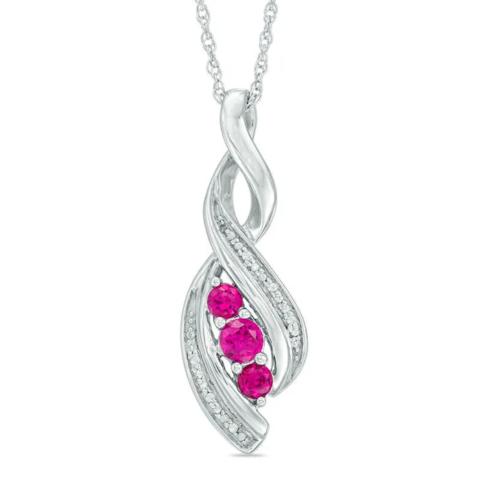 Goldia LabCreated Ruby and Diamond Accent Cascading Three Stone Pendant in Sterling Silver Necklaces Goldia LabCreated Ruby and Diamond Accent Cascading Three Stone Pendant in Sterling Silver Necklaces