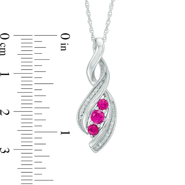 Goldia LabCreated Ruby and Diamond Accent Cascading Three Stone Pendant in Sterling Silver Necklaces Goldia LabCreated Ruby and Diamond Accent Cascading Three Stone Pendant in Sterling Silver Necklaces