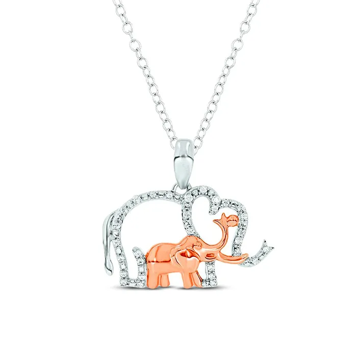 Goldia Necklaces 01 CT TW Natural Diamond Motherly Love Elephants Pendant in Sterling Silver and 14K Rose Gold Plate Goldia Necklaces 01 CT TW Natural Diamond Motherly Love Elephants Pendant in Sterling Silver and 14K Rose Gold Plate