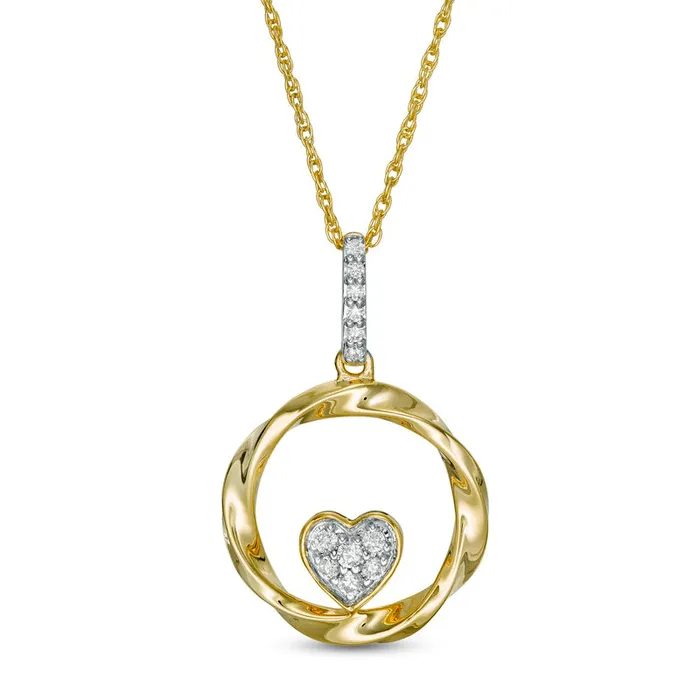 Goldia Necklaces 013 CT TW Composite Natural Diamond HeartShaped Twist Circle Pendant in 10K Yellow Gold Goldia Necklaces 013 CT TW Composite Natural Diamond HeartShaped Twist Circle Pendant in 10K Yellow Gold